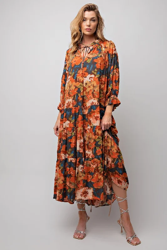 Clothing Brands Teal Brown Floral Printed Dress