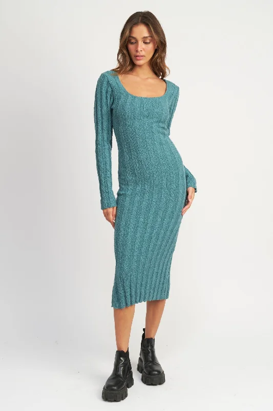 Trend Alert Teal Long Sleeve Knit Sweater Dress