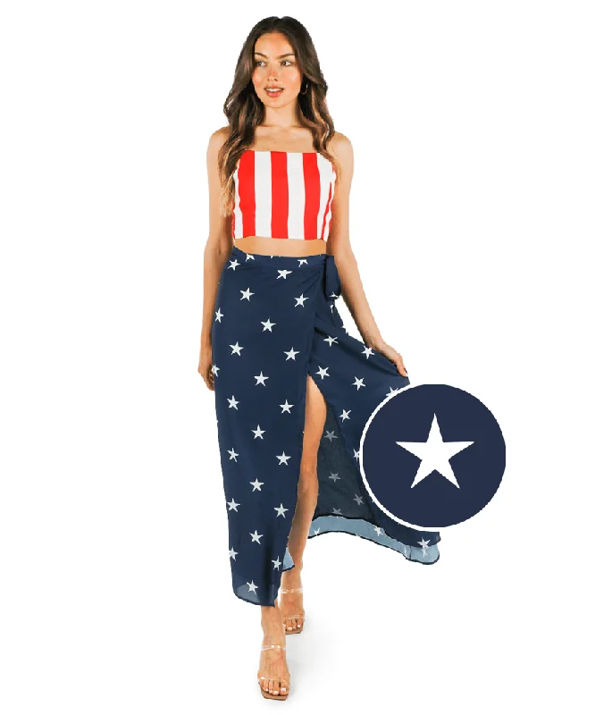 Trendy Women's Wear American Flag 2-Piece Maxi Dress