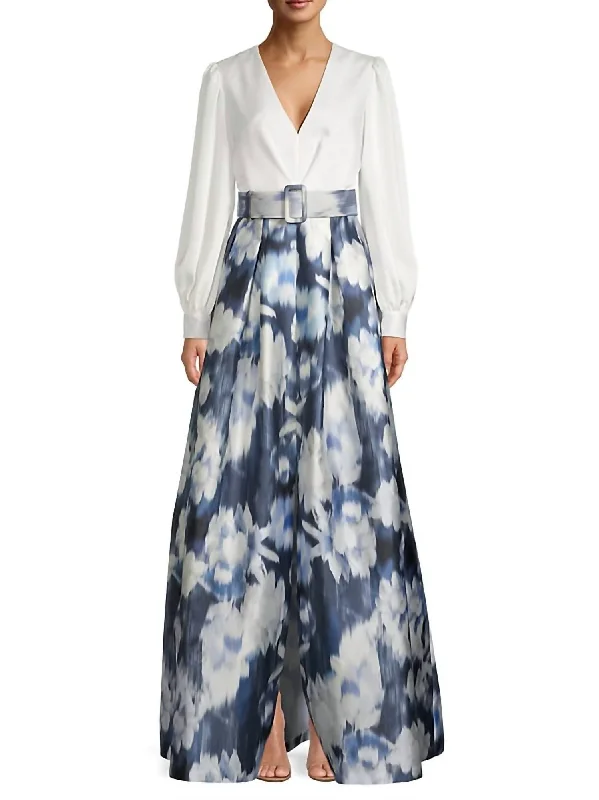 Women Apparel Zoe Gown In Ivory/blue Ikat Floral