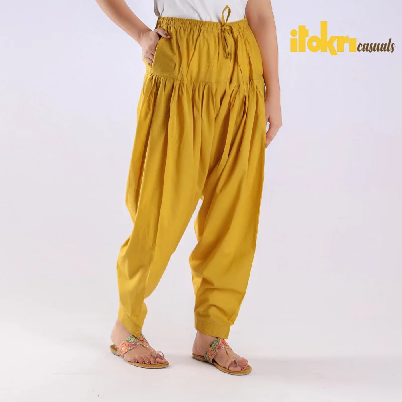 Season Sale Dark Yellow Cotton Elasticated Salwar for Women