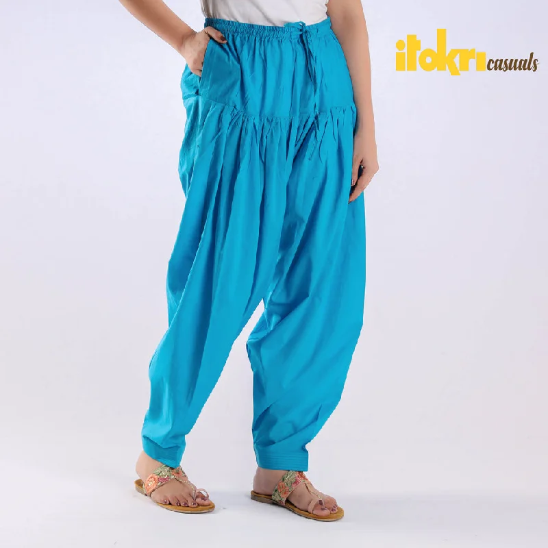 Casual Fashion Sky Blue - Cotton Elasticated Salwar for Women