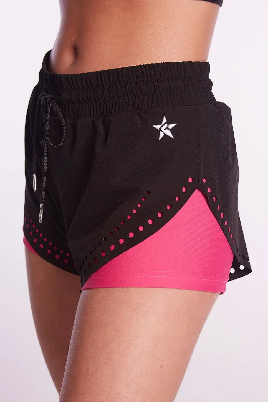 Flash Sales This Week Layered Sport Short in Black and Hyper Pink