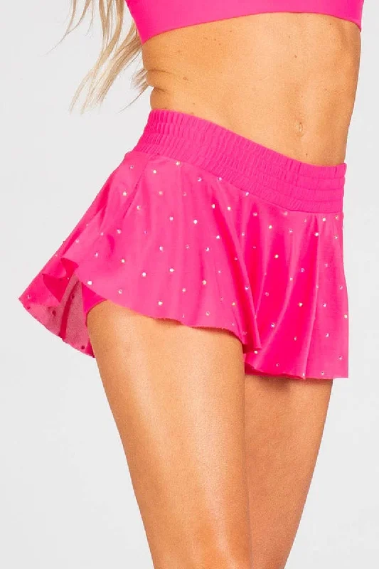 Classic Women's Clothing Styles Mesh Overlay Skirt in Hyper Pink