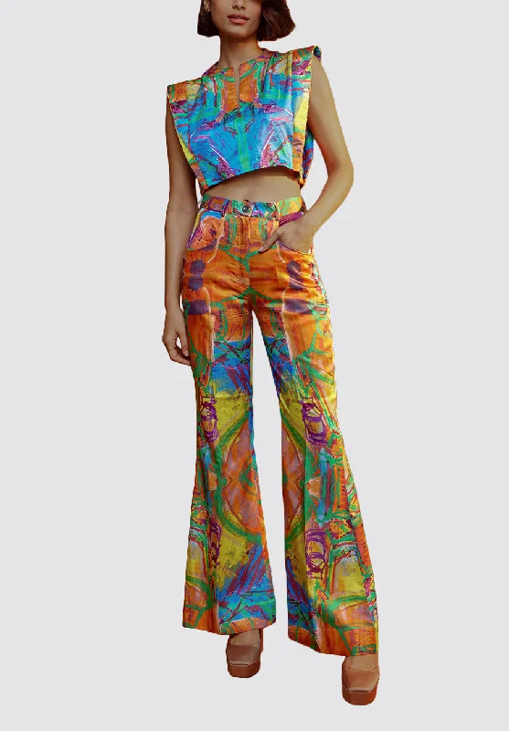 Unique Women's Fashion Pieces Mural Flared Trouser