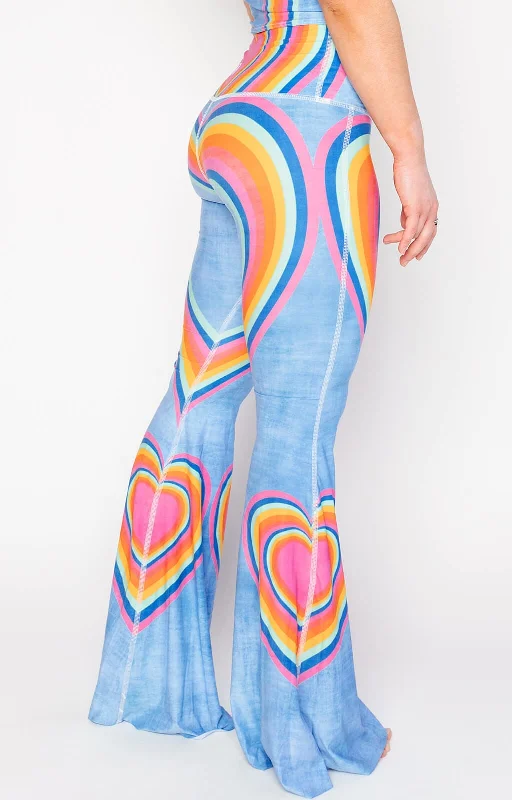 Massive Savings Rainbow Love Printed Bell Bottoms