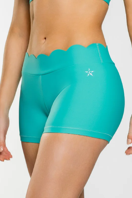 Fashionable Women's Wardrobe Scalloped Compression Short in Aqua